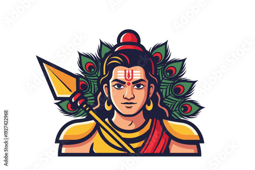 Hindu Lord Shiva Illustration with Trident and Peacock – Colorful Vector Art