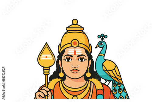 Hindu Lord Shiva Illustration with Trident and Peacock – Colorful Vector Art