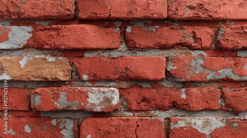 Textured Red Brick Wall with Weathering and Peeling Paint, Rustic Background for Design, Architecture, and Construction Use in Various Projects