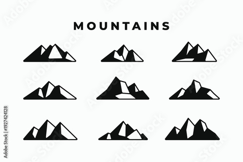 Mountains minimal bold logo collections. Abstract geometric mountain symbol logo mark icons set