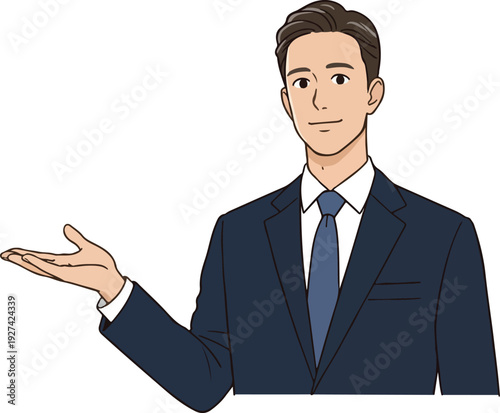 Man In Dark Blue Suit Offering Hand Isolated On White