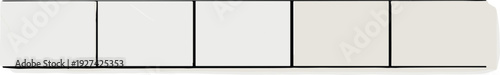 A row of five white square boxes aligned horizontally on a plain surface viewed from a straight-on perspective