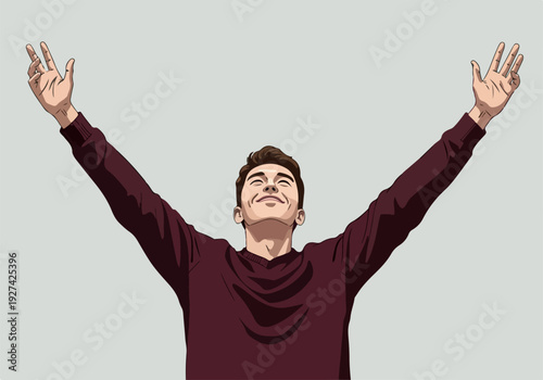 Man With Arms Raised In Celebration Pixel Art Style