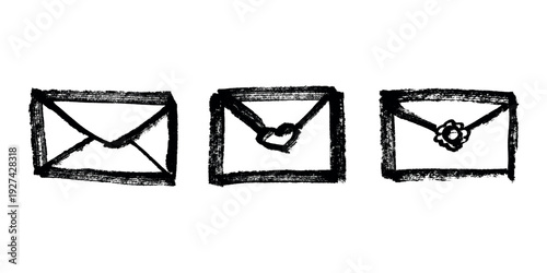 Set of hand drawn envelope with letter inside Mail and correspondence doodle Love, communication, invitation Single element for design, print, decor
