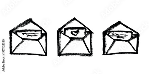 Set of hand drawn envelope with letter inside Mail and correspondence doodle Love, communication, invitation Single element for design, print, decor