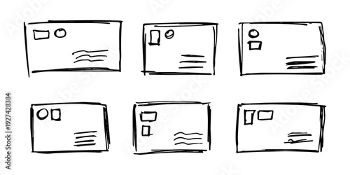 Set of hand drawn envelope with letter inside Mail and correspondence doodle Love, communication, invitation Single element for design, print, decor