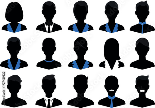 Minimalist Pixel People Icons Set Blue Black and White Profile Avatars