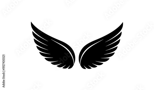 Stylized black bird wings silhouette vector icon isolated on white background