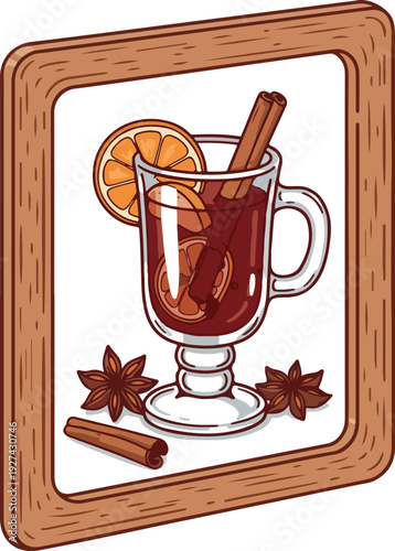 Mulled Wine In Glass With Orange And Cinnamon Sticks Isolated Object
