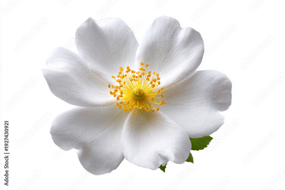 Fototapeta premium Elegant white rose with yellow center on white background