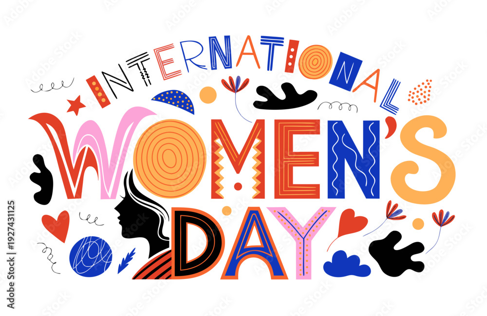 Fototapeta premium INTERNATIONAL WOMEN'S DAY vector illustration isolated on white background