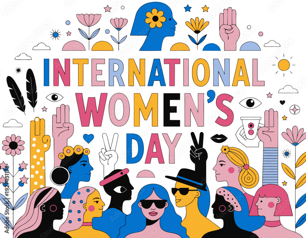 Fototapeta premium INTERNATIONAL WOMEN'S DAY vector illustration isolated on white background