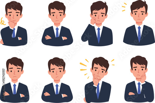 Pixel Art Businessman Thinking Pondering Puzzled Pensive Confused Thinking Expressing Doubt