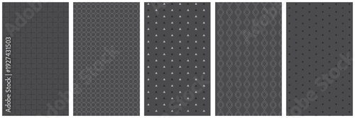 Dark charcoal geometric patterns set with white linear motifs and small shapes for professional dark mode backgrounds