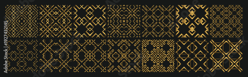Luxury golden art deco patterns on dark background with metallic gradient effect