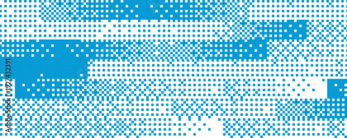 Pixelated bitmap pattern background. Blue rectangle dither texture. Abstract 8 bit screen pattern. Arcade video game wallpaper. Retro pixel art backdrop. Vector dissolving raster effect overlay
