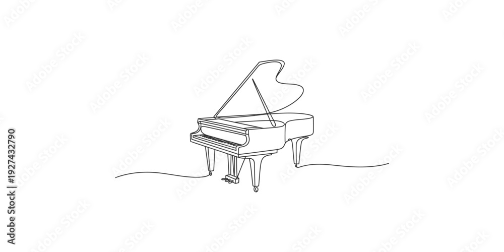 Φωτογραφία A simple black and white line art drawing of a grand piano on a plain white back