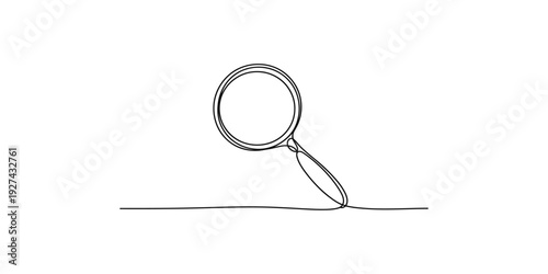 A minimalist continuous single-line drawing depicting a magnifying glass in an elegant style.