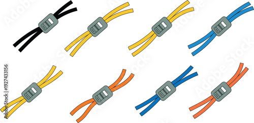 Cable tie zip strap vector illustration set of colorful plastic wire fasteners isolated on white for electrical industrial organization design