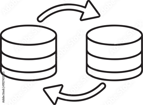 Data synchronization icon vector with two server stacks and curved arrows