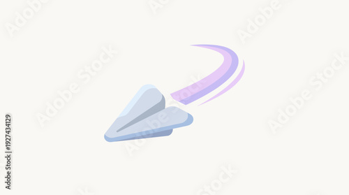 A simple light blue paper airplane gracefully soaring with a soft purple motion trail, symbolizing swift travel and imagination.