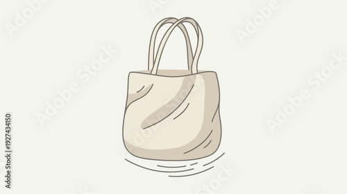 Simple beige reusable cotton tote bag icon for eco-friendly grocery shopping