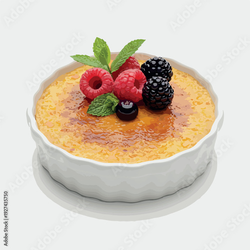 Pixel Art Creme Brulee Dessert with Berries