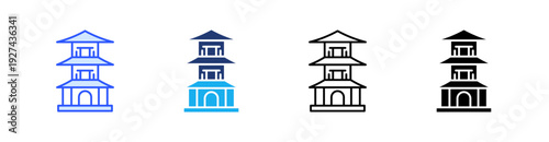 Pagoda Multiple Style Icon Set Vector 