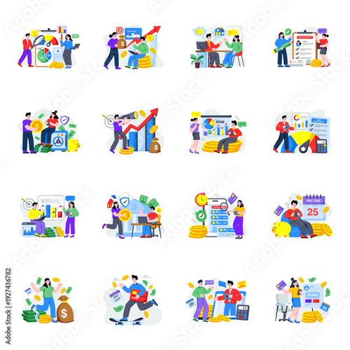 Set of Business and Target Flat Illustrations