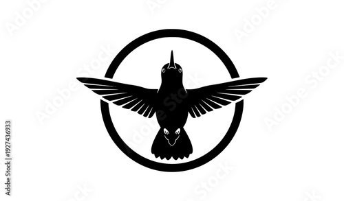 Decorative hummingbird silhouette vector emblem black bird design isolated on white