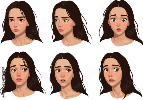 Pixel Art Female Expressions Diverse Emotions On White Background