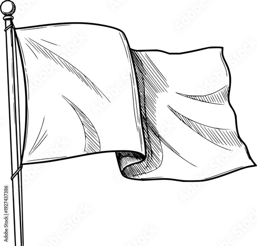 Handdrawn white flag waving on a pole, symbolizing peace, truce, or a fresh start