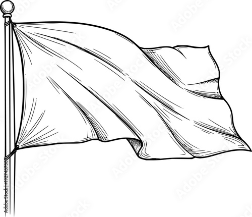 Handdrawn white flag waving on a pole, symbolizing peace, truce, or a fresh start