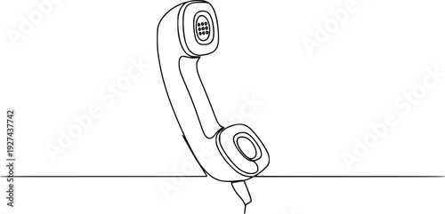 Simple one continuous line drawing of an old vintage landline phone receiver for communication and technology concepts or customer service outreach