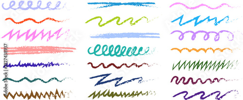 Colorful dry brush stroke underline set, textured hand drawn paint scribble collection