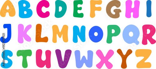 Colorful rounded alphabet letters vector set, playful bubble style uppercase font collection, cute modern ABC typography design