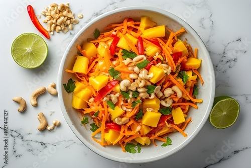 Wallpaper Mural bowl of thai mango salad topped with cashews Torontodigital.ca