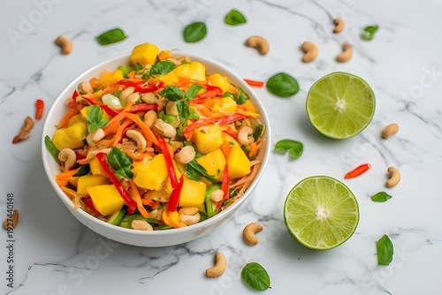 Wallpaper Mural bowl of thai mango salad topped with cashews Torontodigital.ca