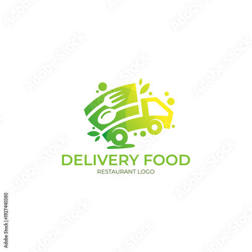 logo of a food truck at a restaurant, truck and leaf nature logos