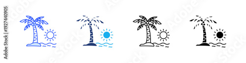 Coconut Tree Multiple Style Icon Set Vector 