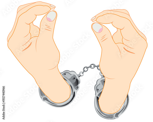 Hands of the person in manacle on white background is insulated