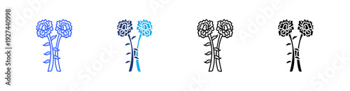 Carnation Flower Multiple Style Icon Set Vector 