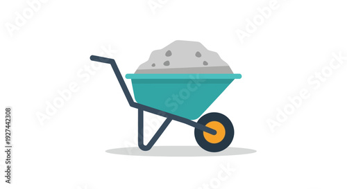 Flat Design Illustration of a Wheelbarrow Filled with Sand, Gravel or Cement - Construction and Gardening Equipment Icon