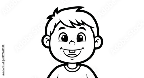 Smiling Cartoon Boy with Short Hair.