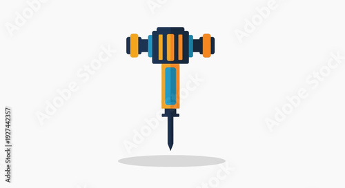 Flat Design Jackhammer Vector Icon Illustration: Pneumatic Drill Tool for Construction & Demolition Work