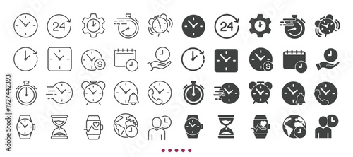 Time icons collection. Multi series icons. Line and glyph solid web icons collection