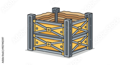 Robust Open Wooden Crate Vector Illustration with Stylized Soil - Ideal for Gardening, Logistics, and Storage Concepts