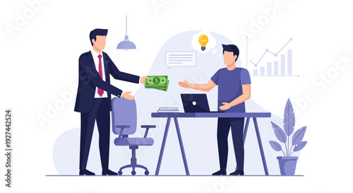 Businessman giving money to colleague.