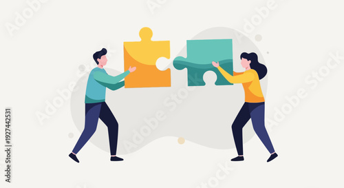 Man and Woman Assembling Jigsaw Puzzle.