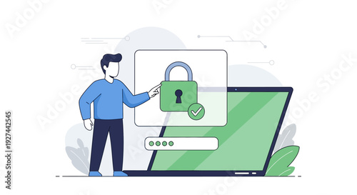 Man interacting with laptop security lock.